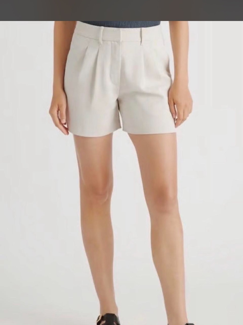 Quince Cream High-Waist Pleated Shorts